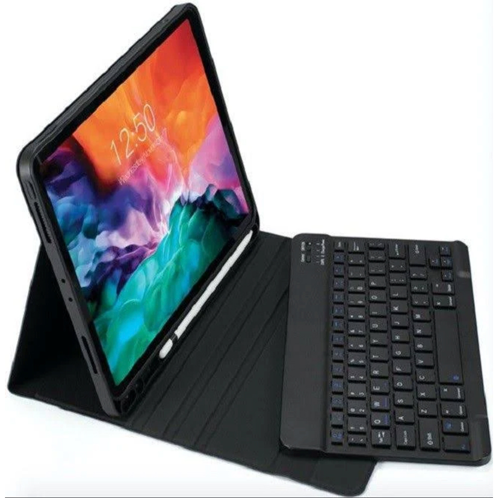 TUFF-LUV Pro-Elite Bluetooth Clam Shell keyboard Shell Case with Touchpad for Apple iPad Pro 12.9" 2018-2021 (Pen holder & Backlit Keyboard) - Black - Image 2