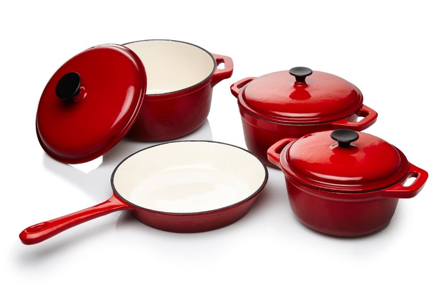 44023151-1-zoom.jpgtakealot-41263768-1.jpg Rystel Seven Piece Cast Iron Enamel Cookware Pot Set - Red - Image 1