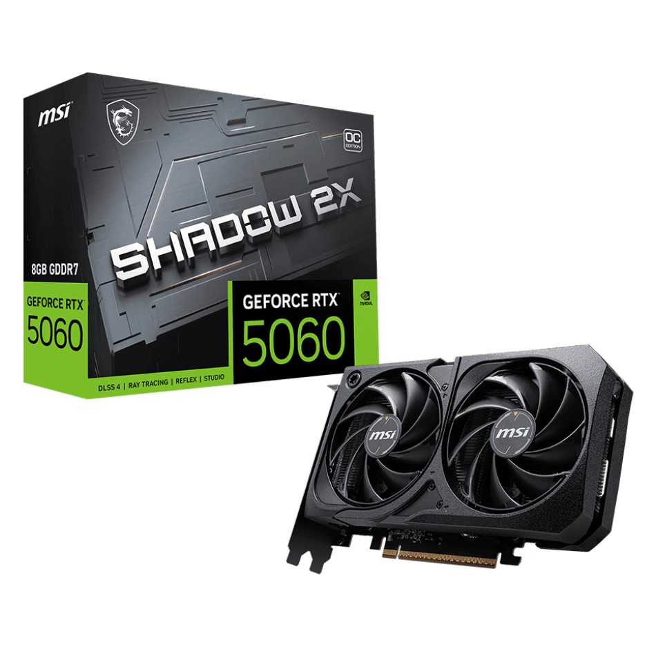 RTX5060SHADOW2XOC8GB.png MSI GeForce RTX 5060 SHADOW 2X OC 8GB Graphics Card - Image 1