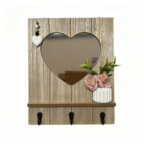 TA-PLID103337458.jpg Heart Shape Mirror Wall Organizer with Shelf and Hooks - Image 1