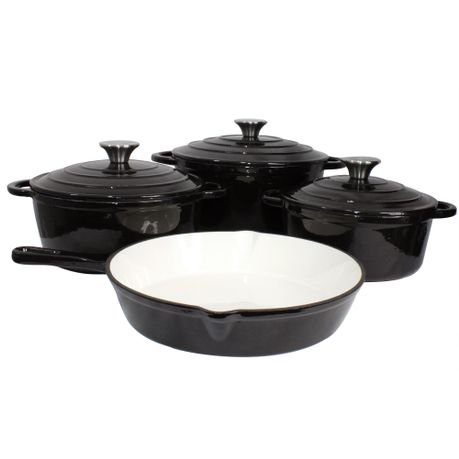 TA-PLID90823113.jpg 7 Piece Authentic Cast Iron Oven Cookware Pot Set - Black - Image 1