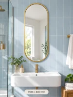 Design House Oval Pill Framed Mirror 900 x 400 mm Gold Finish - Image 4