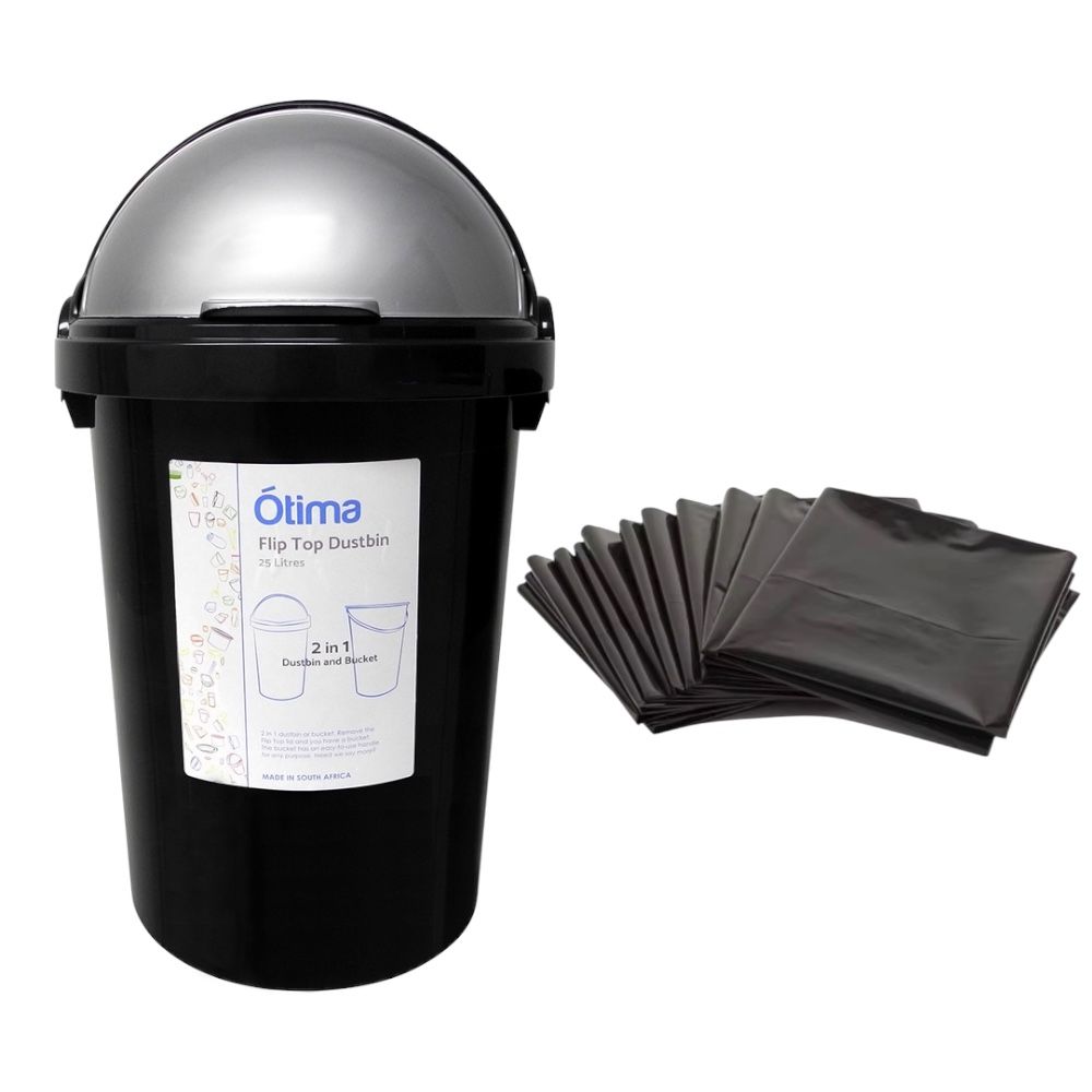 25l Otima Black Cylindrical Open-Top Bin And 20 Refuse Plastics Bag 25l Otima Black Cylindrical Open-Top Bin And 20 Refuse Plastics Bag