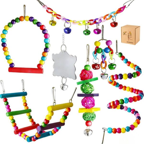 7 Pack Budgie Toys Bird Toys Set Bird Swing Chew Toys