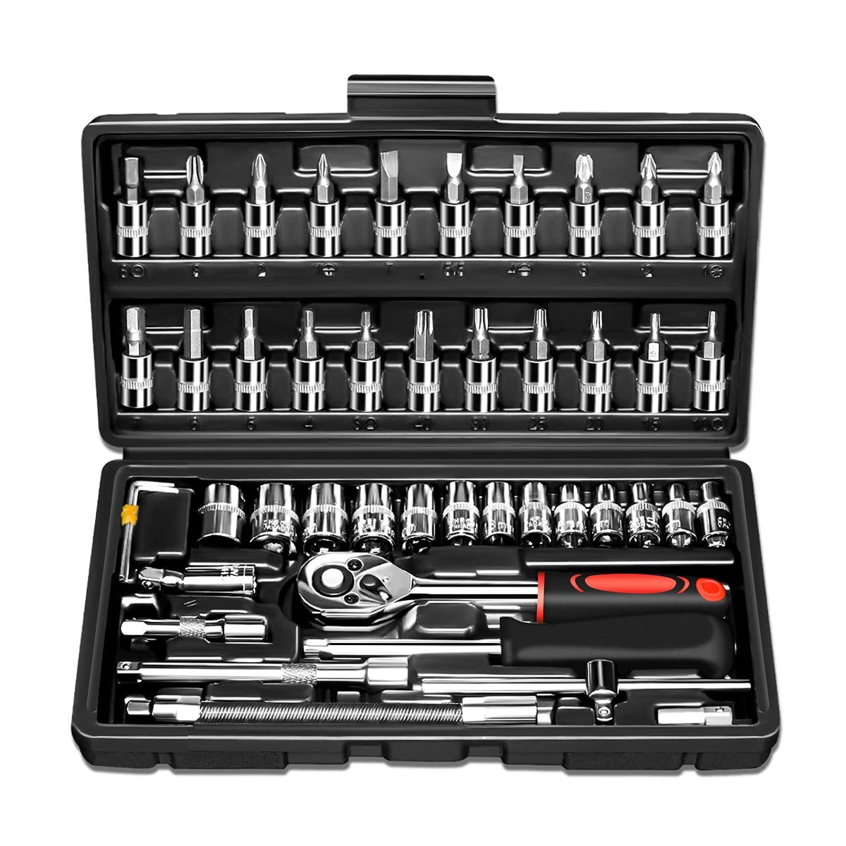 46Pcs Socket Wrench Set - Auto Repair Tool Kit Black 46Pcs Socket Wrench Set - Auto Repair Tool Kit Black