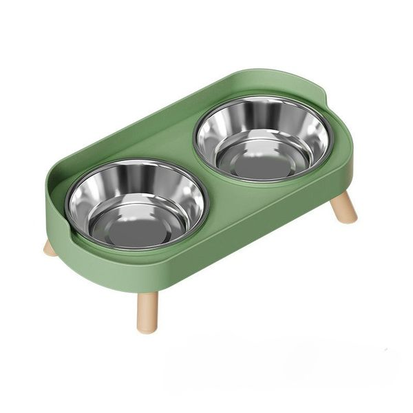 Double Bowl Non-Slip Stainless Steel Pet Bowl - Avocado Green