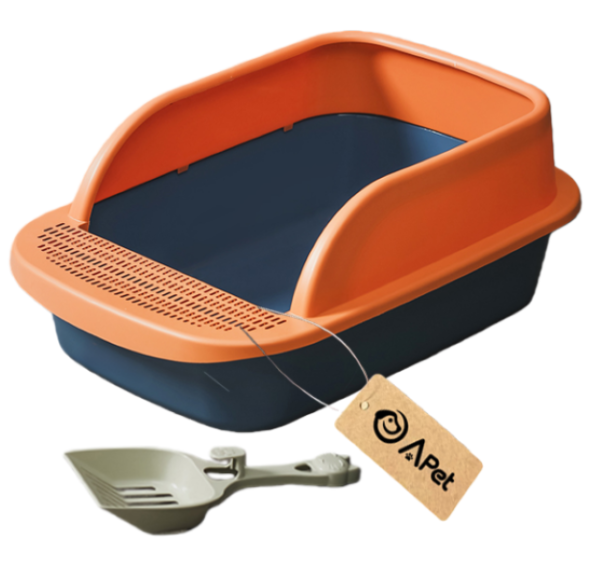 A-PET Semi-Open Large Cat Litter Box - Detachable Hood-High Sided & Scoop