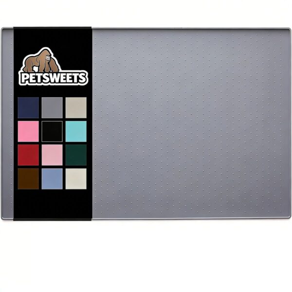 Grey Silicone Cat & Dog Food Mat for Floors Waterproof - 48x30cm