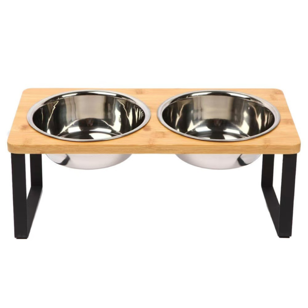 Pet Food Bowl Set With Two Stainless Steel Bowls, Suitable For Cat And Dog