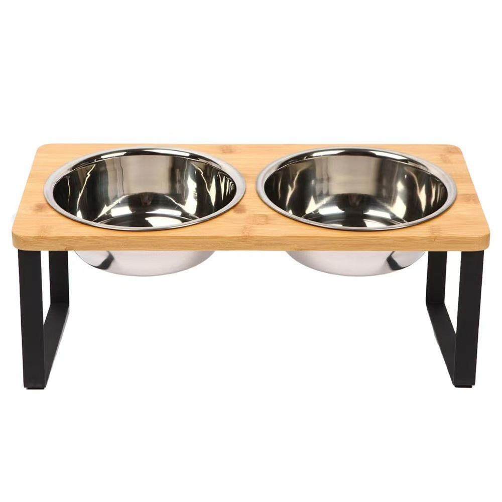 Pet Food Bowl Set With Two Stainless Steel Bowls, Suitable For Cat And Dog Pet Food Bowl Set With Two Stainless Steel Bowls, Suitable For Cat And Dog