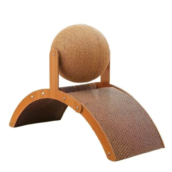 Wooden Cat Scratcher with Sisal Ball and Curved Pad