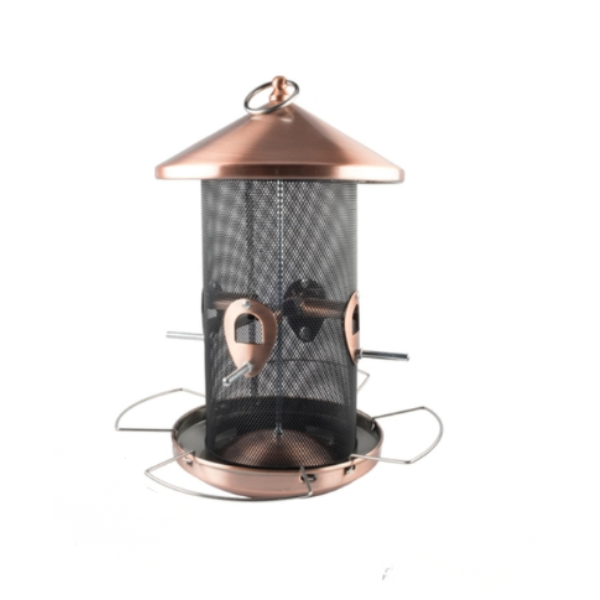Copper Mesh Bird Feeder -Hanging, Metal Roof & Perches, Rust Resistant