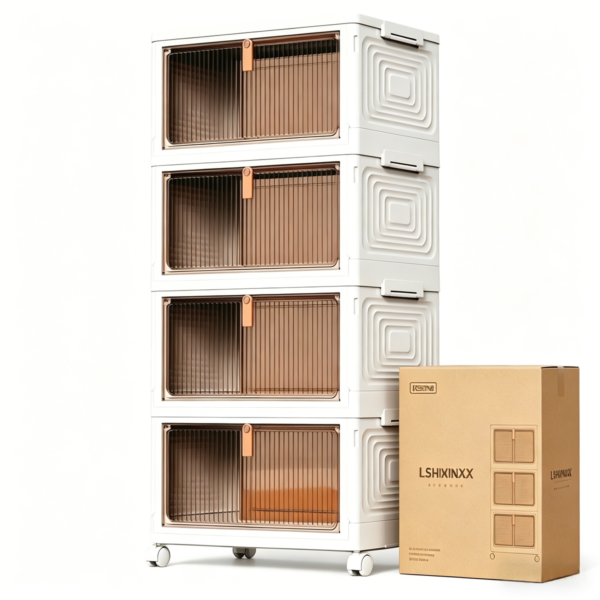 4 Tier Plastic Storage Bins with Wheels, Stackable Storage Containers