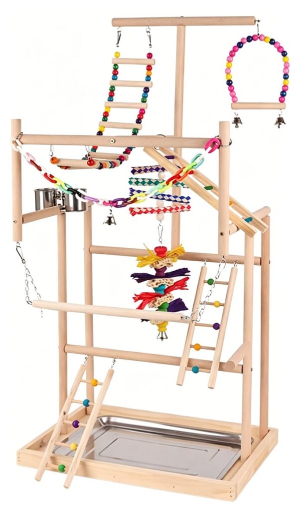 4 Tier Parrot Playstand for Small to Medium Birds, Wooden Parrot Ladder