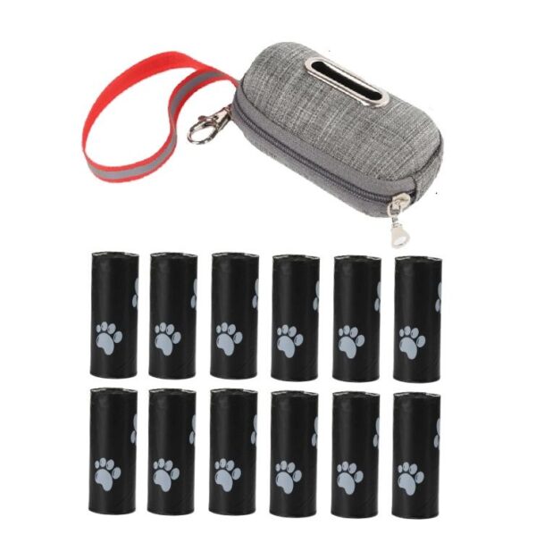 Grey Dog Poop Bag Dispenser with 12 Waste Bag Rolls