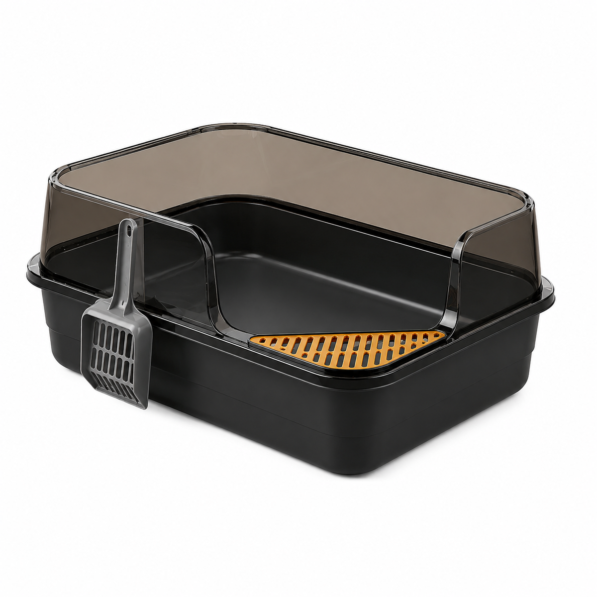 Spacious Rectangular Cat Litter Box with High Transparent Walls-Black Spacious Rectangular Cat Litter Box with High Transparent Walls-Black