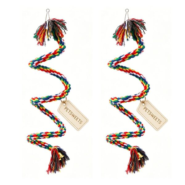 2 Pack 200cm Spiral Cotton Rope Bird Perch Parrot Budgie Rope with Bell