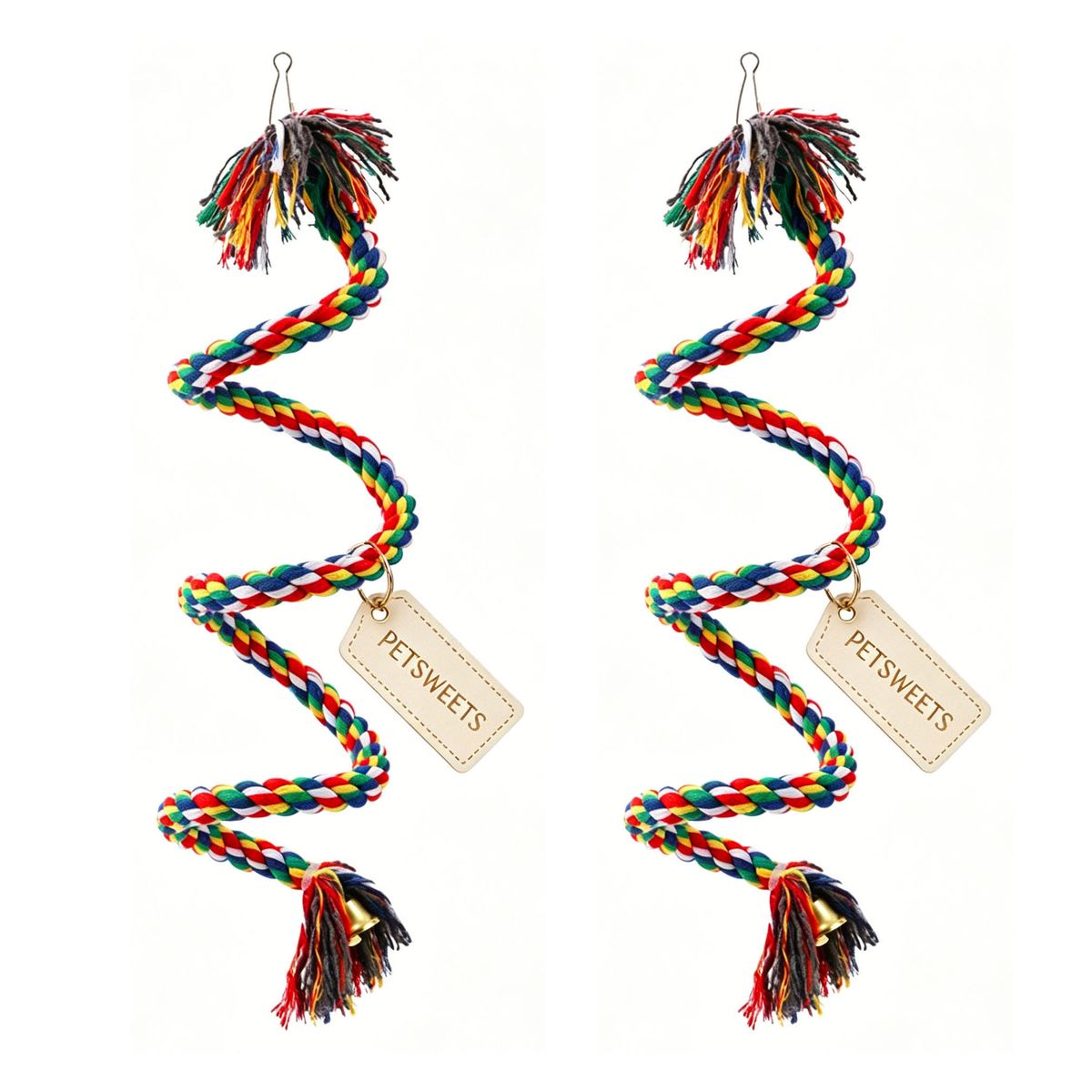 2 Pack 200cm Spiral Cotton Rope Bird Perch Parrot Budgie Rope with Bell 2 Pack 200cm Spiral Cotton Rope Bird Perch Parrot Budgie Rope with Bell