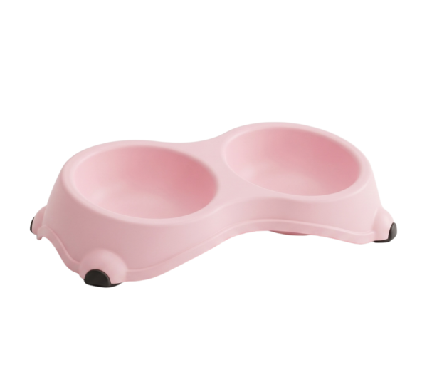 Dual Pet Bowl Medium Double Feeder Bowls for Dogs and Cats Pink