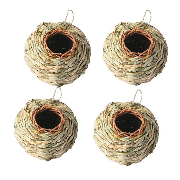 Arfast-4 Pack Handwoven Natural Bird Nest House Set - Hanging Bird Shelters