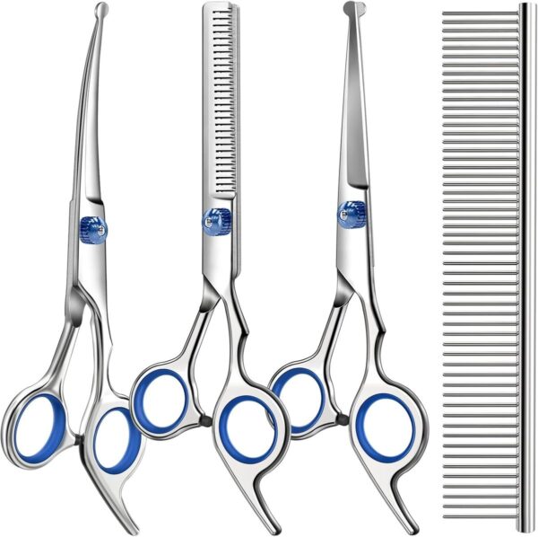 4-Piece Professional Pet Grooming Scissors Set with Safety Round Tips