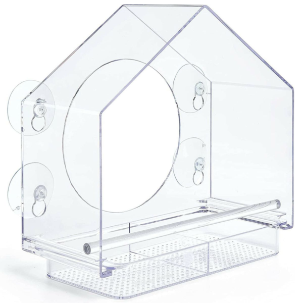 Drill-Free Acrylic Window Bird Feeder with Suction Cup Tray