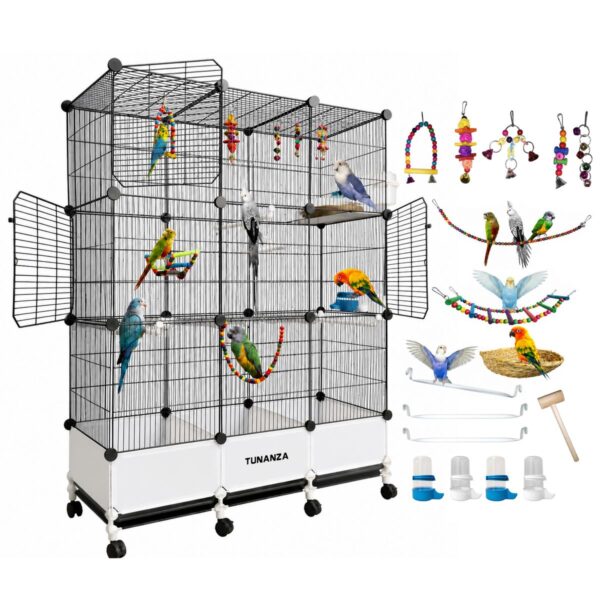 Tunanza - Large Bird Cage 105cm Parrot Cage with Wheels and 3 Custom Doors