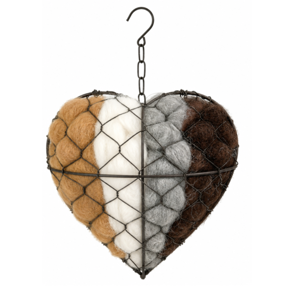 Handmade Alpaca Fiber Bird Nesting Heart, Refillable Wild Bird Nest Holder