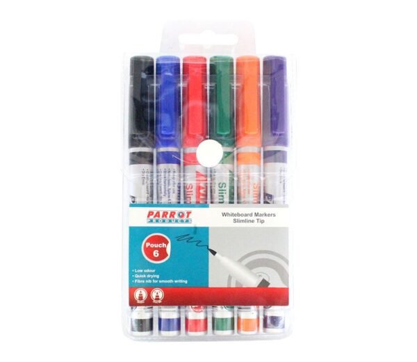 Parrot Whiteboard Markers (6 Markers - Slimline Tip - Carded)