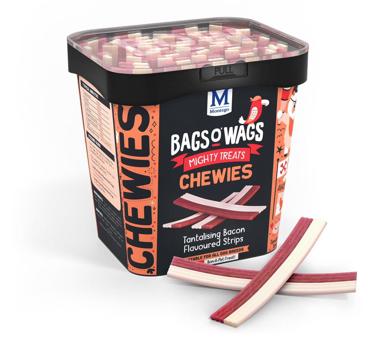 Montego Bags O' Wags - Chewies Bacon Strips Dog Treats 500 g Montego Bags O' Wags - Chewies Bacon Strips Dog Treats 500 g