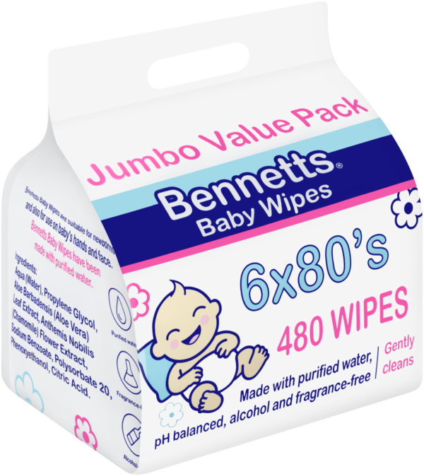Bennetts Jumbo Value Pack Wipes 6 x 80's