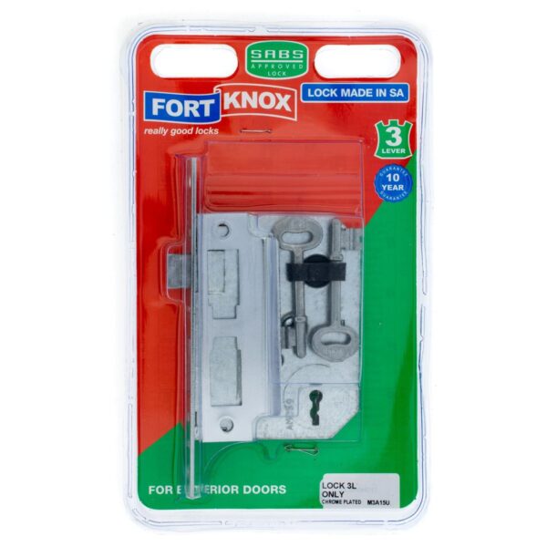 FORT KNOX 3 Lever Lock Only Chrome Plated 12 x 100 x 75mm