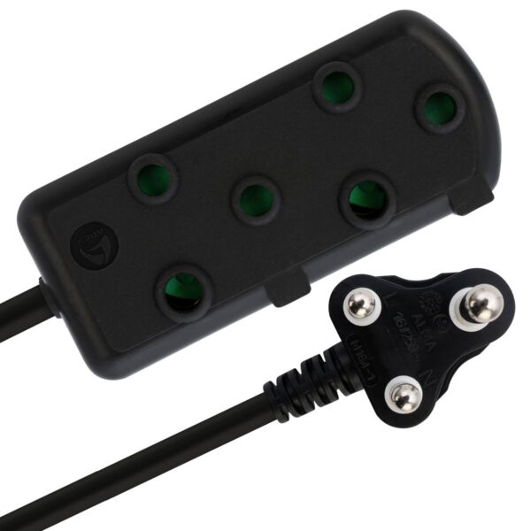 Switched 5m SBS Extension Cable/Cord/Lead Multiplug - Light Duty - Black