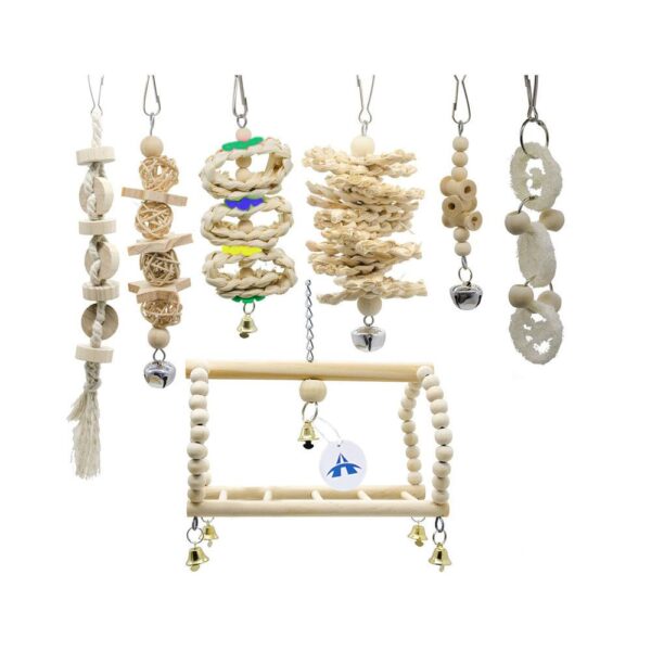 Alanes 7 Packs Bird Parrot Swing Chewing Toys Hanging Bell Bird Cage Toys