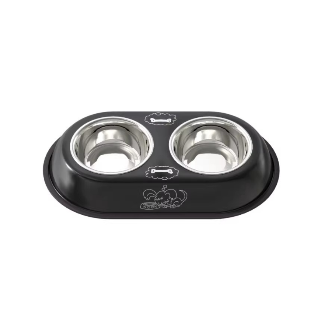Double Water and Food Bowls for Dog Cat Stainless Steel & Non-Slip Station Double Water and Food Bowls for Dog Cat Stainless Steel & Non-Slip Station