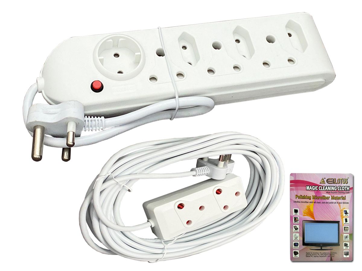 Everlotus 8 m extension cord with 7 way multiplug and cleaning cloth Everlotus 8 m extension cord with 7 way multiplug and cleaning cloth