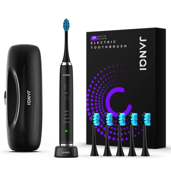 JANQI J1P Electric Toothbrush with 6 Procare Brusheads & Travel Case