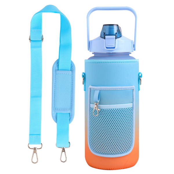 Water Bottle, 2L Motivational water Bottle+Protective Sleeve+Shoulder Strap