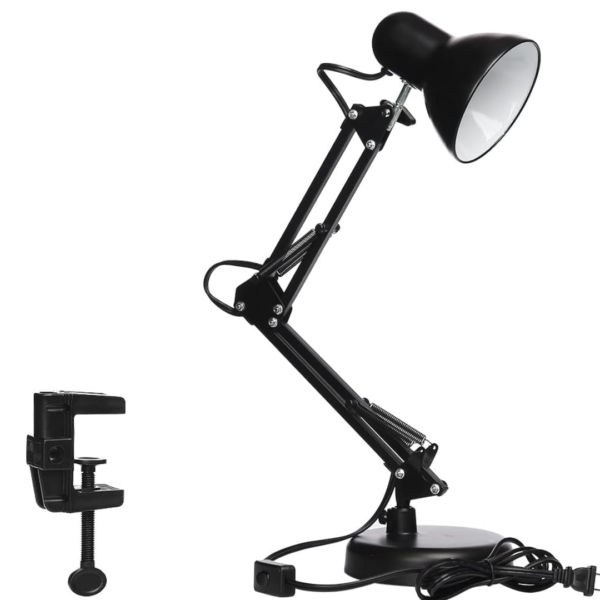 Metal Desk Lamp with Adjustable Swing Arm Goose Neck Table Lamp with Clamp