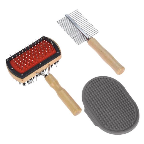 3-Piece Pet Brush Set with Maple Wood Handles, Soft & Hard Bristles