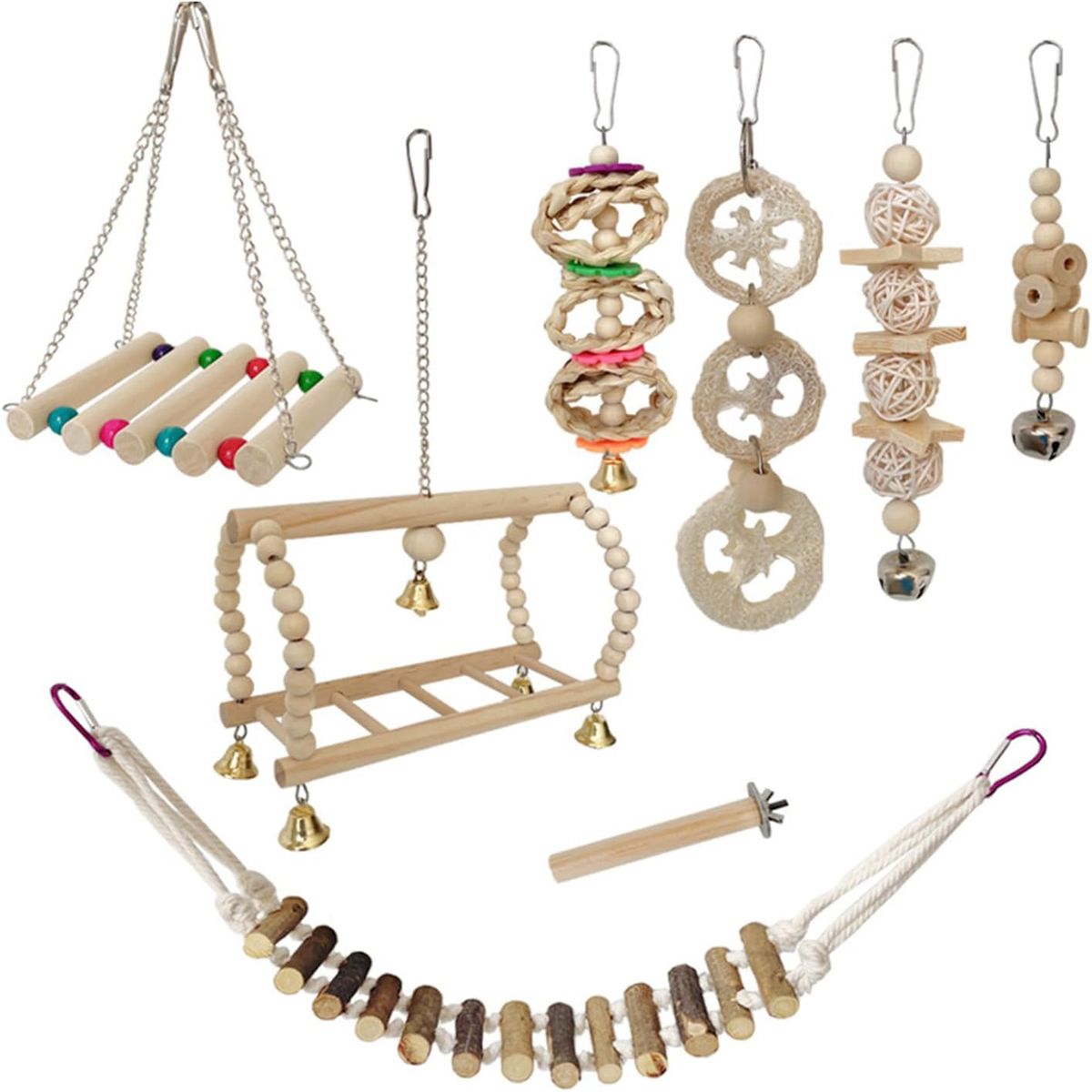 Birds Toys Swing Chewing Hanging Wooden for Parrot Hamster Pet Toys - 8 Piece Birds Toys Swing Chewing Hanging Wooden for Parrot Hamster Pet Toys - 8 Piece