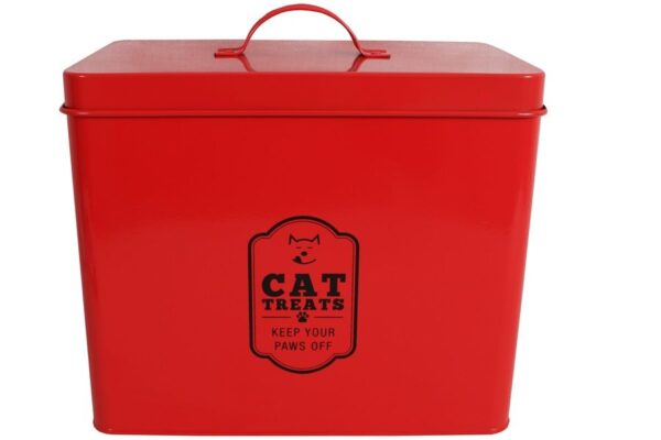 Tin Red Cat Food Storage Container 26x16x22cm