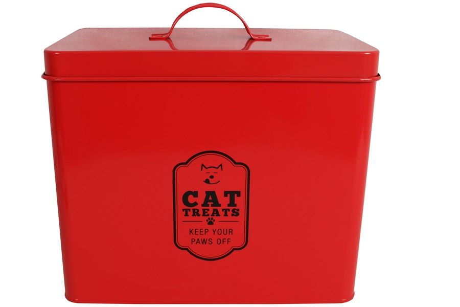 Tin Red Cat Food Storage Container 26x16x22cm Tin Red Cat Food Storage Container 26x16x22cm