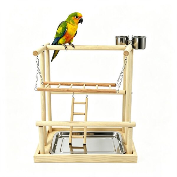 Pet Bird Parrot Interactive Training and Playing Stand with Double Ladder