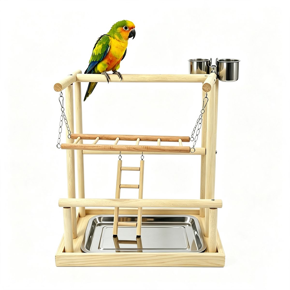 Pet Bird Parrot Interactive Training and Playing Stand with Double Ladder Pet Bird Parrot Interactive Training and Playing Stand with Double Ladder