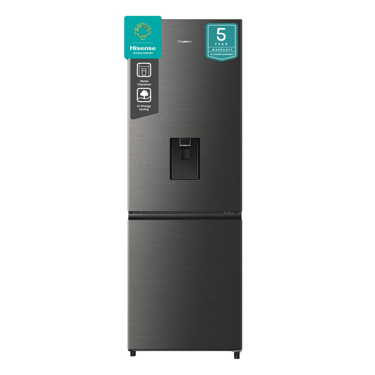 Hisense 323L Bottom Freezer Fridge with Water Dispenser-Titanium Silver Hisense 323L Bottom Freezer Fridge with Water Dispenser-Titanium Silver