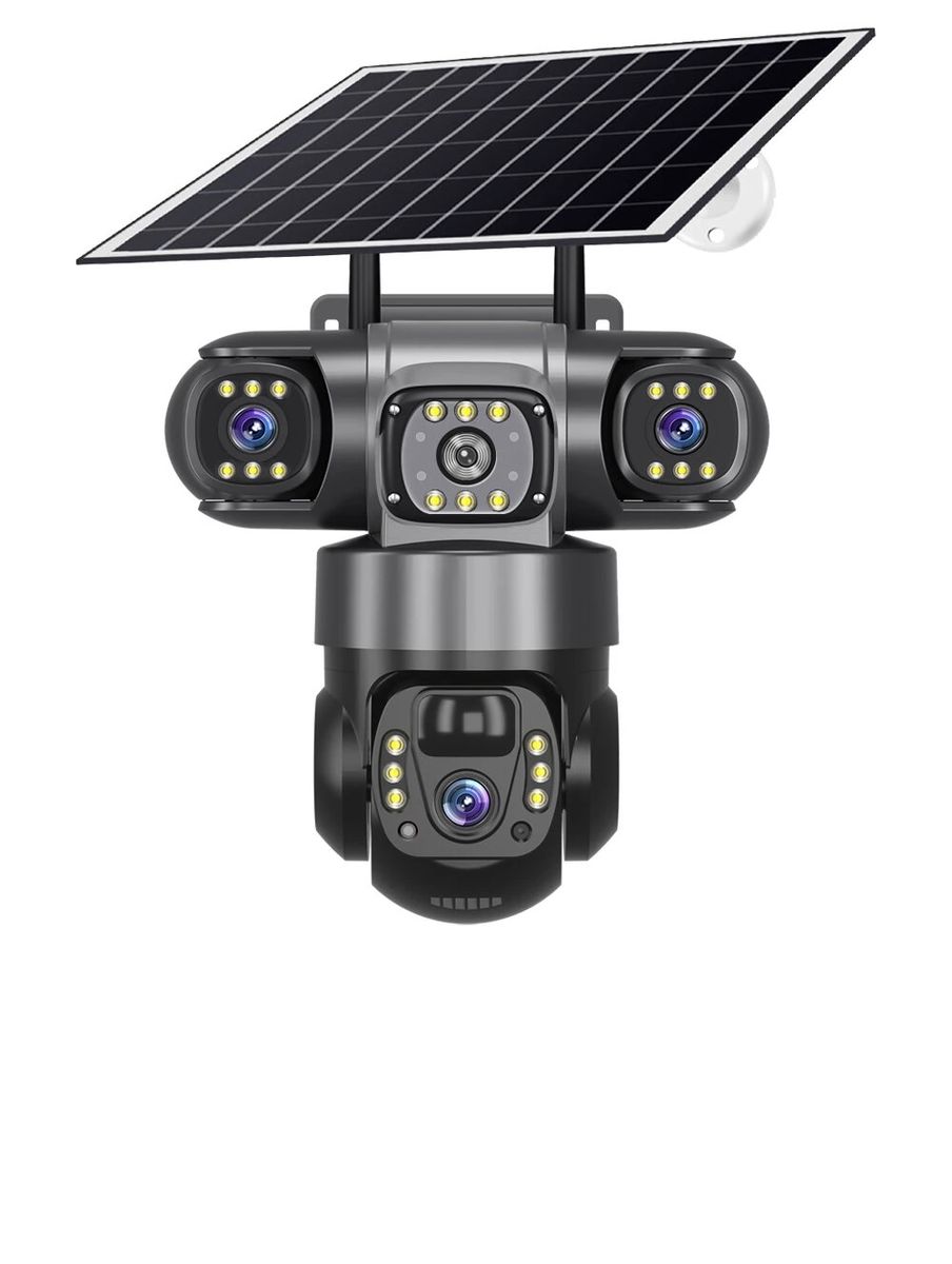Solar Security Camera 3-Lens System Dual-Charging Night Vision Motion Alert Solar Security Camera 3-Lens System Dual-Charging Night Vision Motion Alert