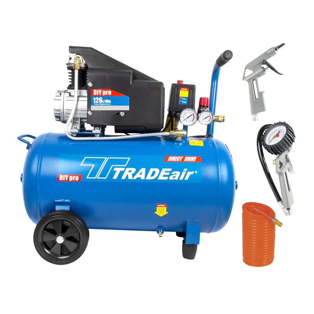 Tradeair 50lt Direct Drive Hobby Air Compressor Kit 1.5HP Tradeair 50lt Direct Drive Hobby Air Compressor Kit 1.5HP