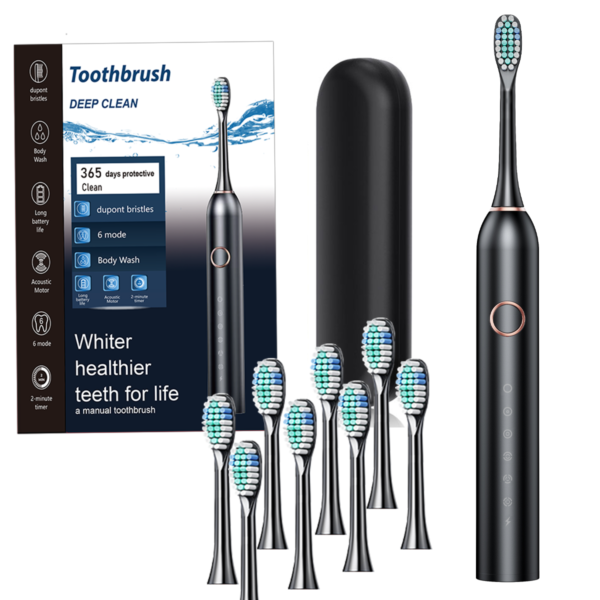 Rechargeable Electric Toothbrush with 8 Brush Heads & Travel Case, 6 Modes