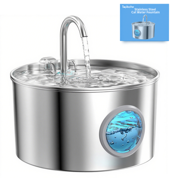 Topika - Quiet Pet Water Dispenser, 3.2L Stainless Steel Cat Fountain, TY10